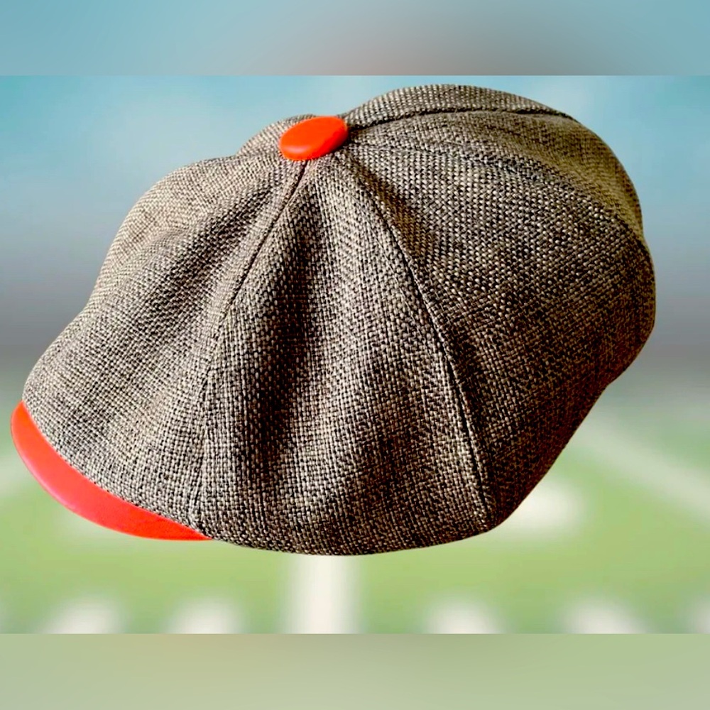 Authentic Linen Tweed Peaky Blinders Newsboy Cap Bright Color Orange Bill Button - Picture 5 of 11